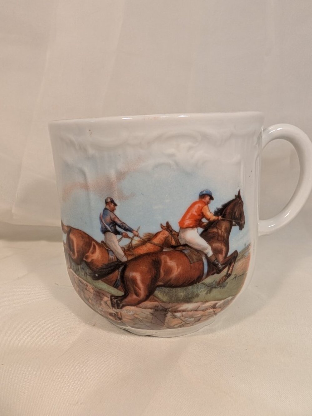 Vintage Porcelain Mug or Cup –  Horse Racing & Jockey Motif FOR THE EXCITMENT